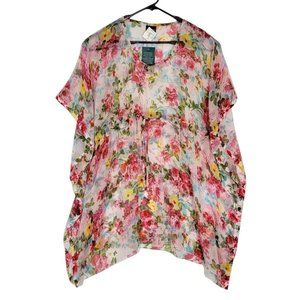 Sunflower Swimsuit Coverup Womens One Size Pink Floral Sheer Bikini Tunic Dress